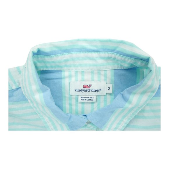 Vineyard Vines‎ Womens Blouse Aquamarine Cove Stripe Poplin Popover Top Sz 2 - Picture 4 of 4